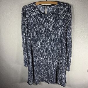 Zara Navy Blue Long Sleeve A-line Mini Dress Viscose Size M Round Neck